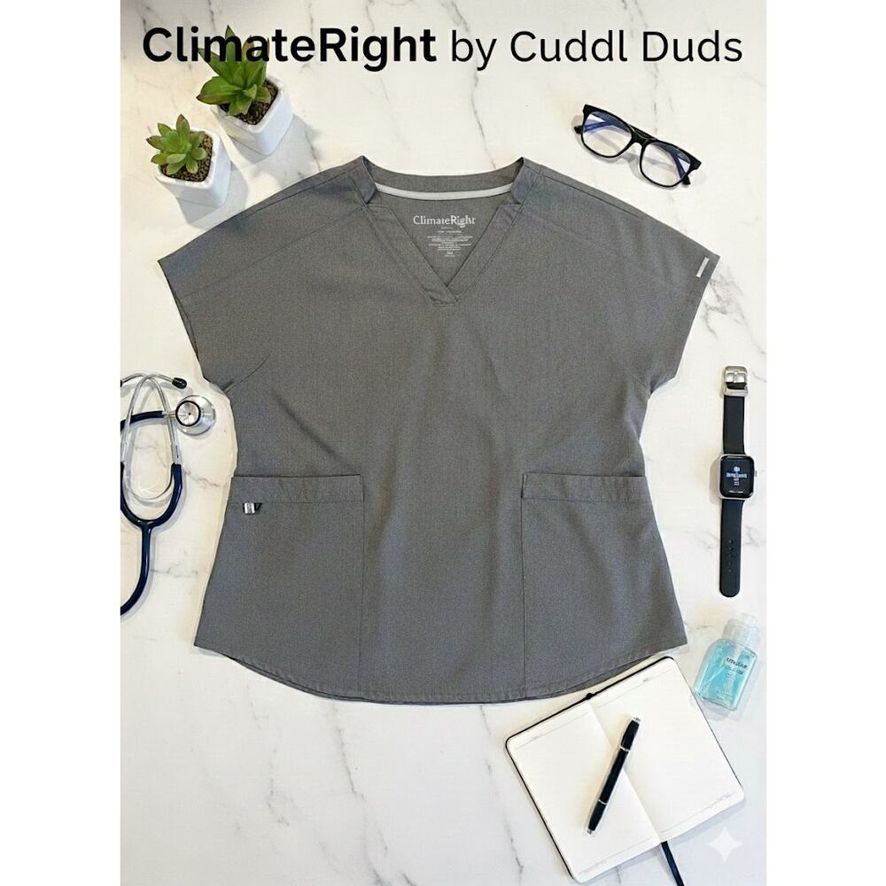 ClimateRight Cuddl Duds Heather Gray Scrubs Top Sz. L